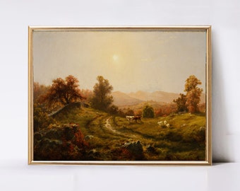 Vintage Autumn Landscape Art Print: Muted Fall Painting (Digital Download)