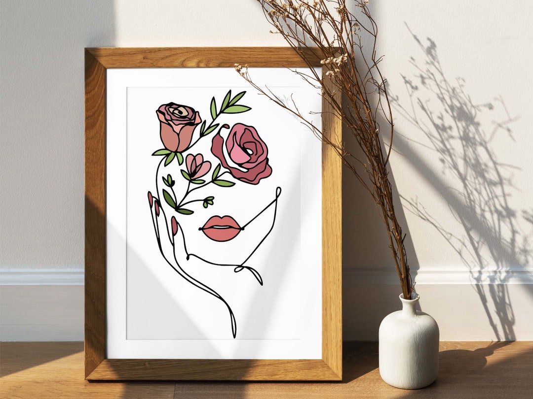 Floral Woman Line Art Print: Minimalist Bedroom Decor (digital Download ...