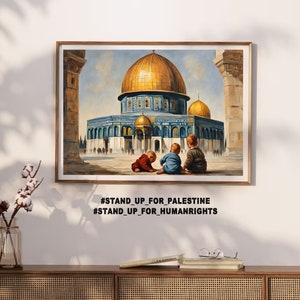 Bebés heridos jugando / Pintura de la Mezquita al-Aqsa / Resistencia de la Intifada Palestina, Arte mural islámico de la Cúpula de la Roca
