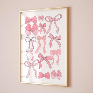 Trendy Pink Bows Wall Art Preppy poster College Apartment Decor Watercolor Bows Print Coquette Room Decor Girly Wall Art DIGITAL DOWNLOAD
