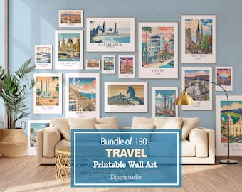 150 Vintage Travel Posters: City Landscape Prints (Digital Download)