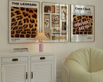 Trendy Leopard Wall Art Set 3 Matchbox Wall Art, Y2K Fashion Decor, Trendy Leopard Print, Guest Check Print,Aesthetic Dorm & Apartment Decor