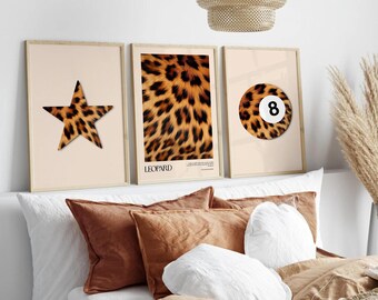 Leopard Print Wall Art Set: Cheetah, 8 Ball, Star (Digital Download)