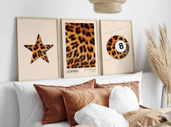 Leopard Print Wall Art Set: Cheetah, 8 Ball, Star (digital
