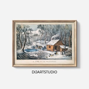 Vintage Winter Village Painting: Snowy Countryside Artwork (Digital Download)