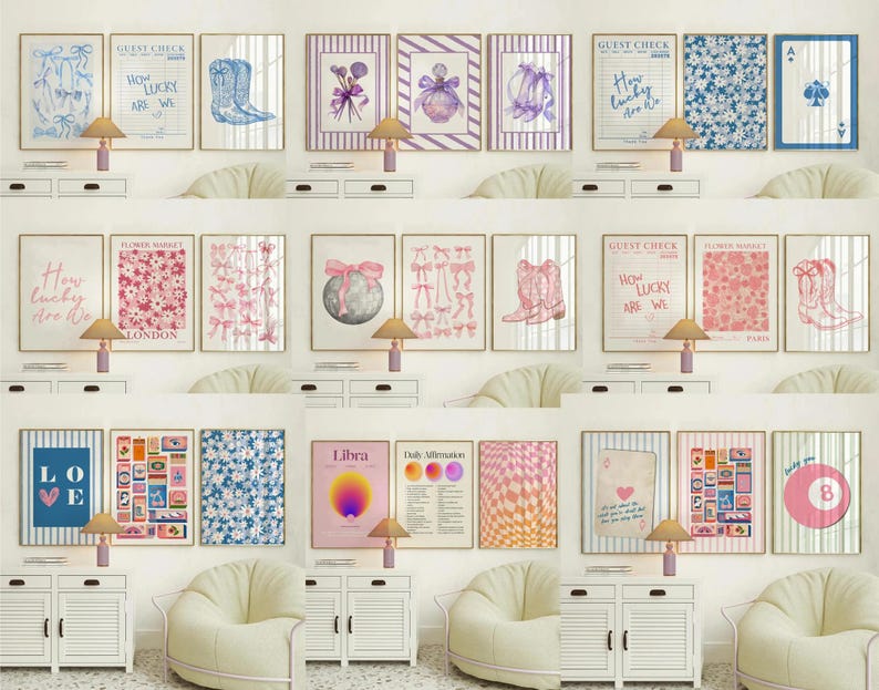 Gallery wall set, Eclectic decor, eclectic gallery, exhibition poster, maximalist art decor, Eclectic Gallery Set, maximalist wall art, Maximalist Gallery, Maximalist decor, trendy poster, Coquette Room Decor, Coquette Maximalist