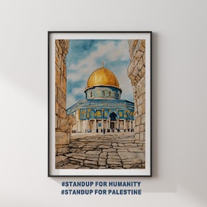 Masjid al-Aqsa Watercolor Painting, Palestine Painting, Palestine Wall Art, Palestinian Poster, Resistance Until Reclamation