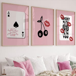 Trendiges Retro-Wandkunst-Set, Lucky You Poster, trendiger ästhetischer Druck, Herzkönigin Wandkunst, Ace-Kartendruck Trendy Queen Funky Poster Kiss