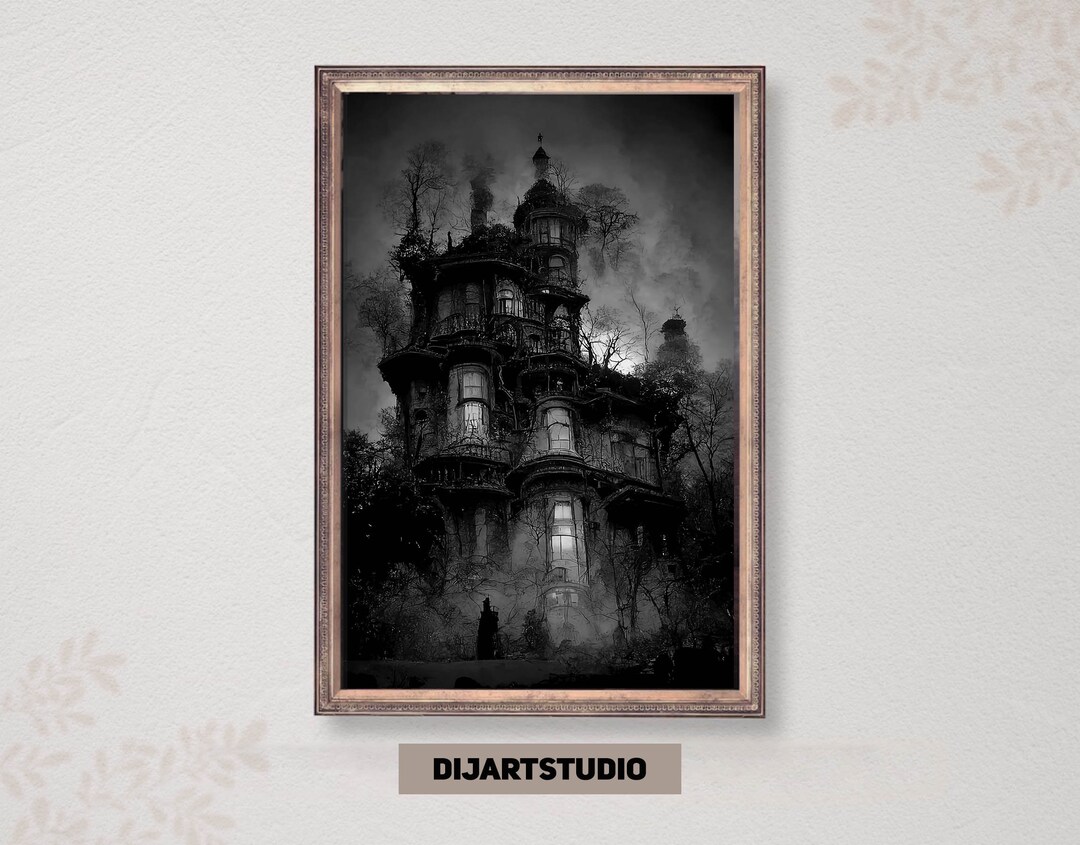 Dark Haunted House Print Black and White Ghostly Print - Etsy