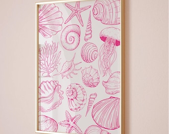 Pink Seashell Print: Trendy Coastal Cowgirl Wall Art (Digital Printable)