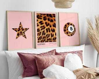 Y2K Leopard Print Wall Art: 8 Ball, Ace Card (Digital Download)