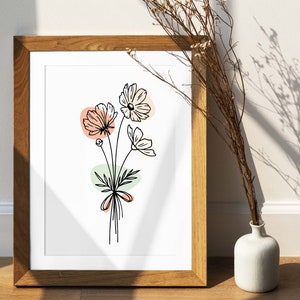 Floral Line Art Print: Minimalist Botanical Wall Decor (Digital Download)