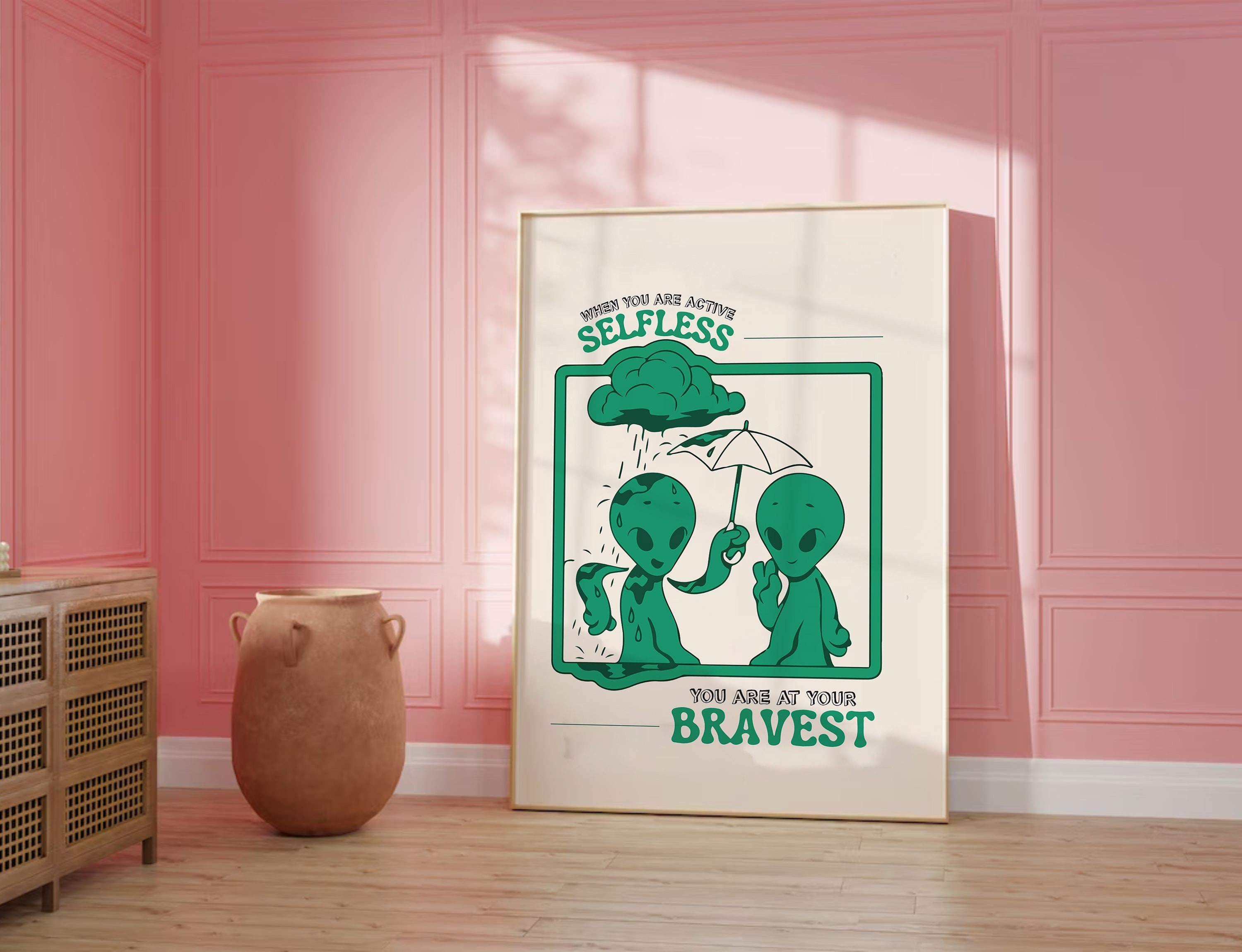 Retro Alien Positive Quote Print: Emerald Green Trendy Poster (digital ...