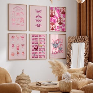 Trendy Pink Bögen Wall Art Set von 12, Preppy poster College Wohnung Dekor Aquarell Bögen Druck Coquette Room Decor Cowgirl Print Girly Art