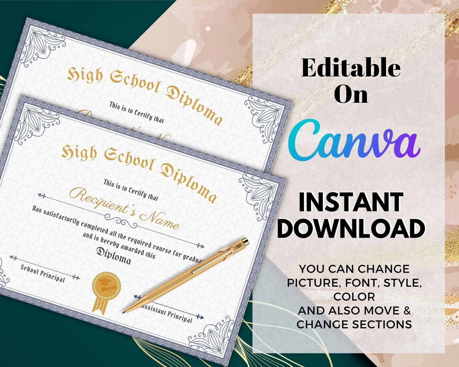 Homeschool Diploma, Editable Diploma Template, High School Diploma ...