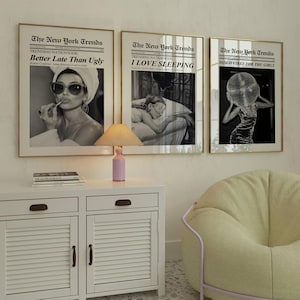 Trendy Feminist Newspaper Prints, Retro Wall Art, Fashion Posters, Confident Quotes, Feminine Decor, Dorm Art, Bar Cart Decor, Set of 3