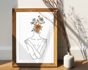 Woman Line Art Print: Floral Female Body Poster (Digital Download)