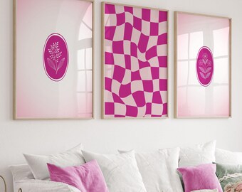 Hot Pink Poster Set: Retro Abstract Art Prints (Digital Download)