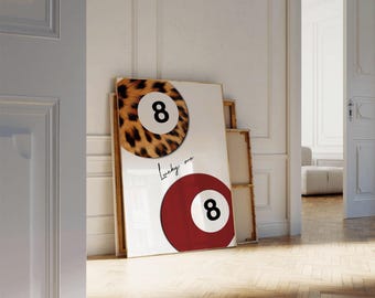 8 Ball Leopard Print: Retro Y2K Wandkunst (Digitaler Download)