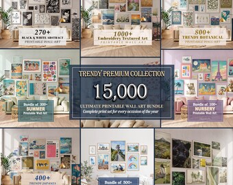 Conjunto de mais de 15.000 impressões de arte de parede de galeria eclética vintage (download digital)