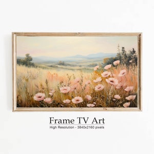 Frame TV Art Abstract Flower Painting, Floral Painting Digital Download, Textured Wildflower Art for Frame TV with Pastel Neutral Tones