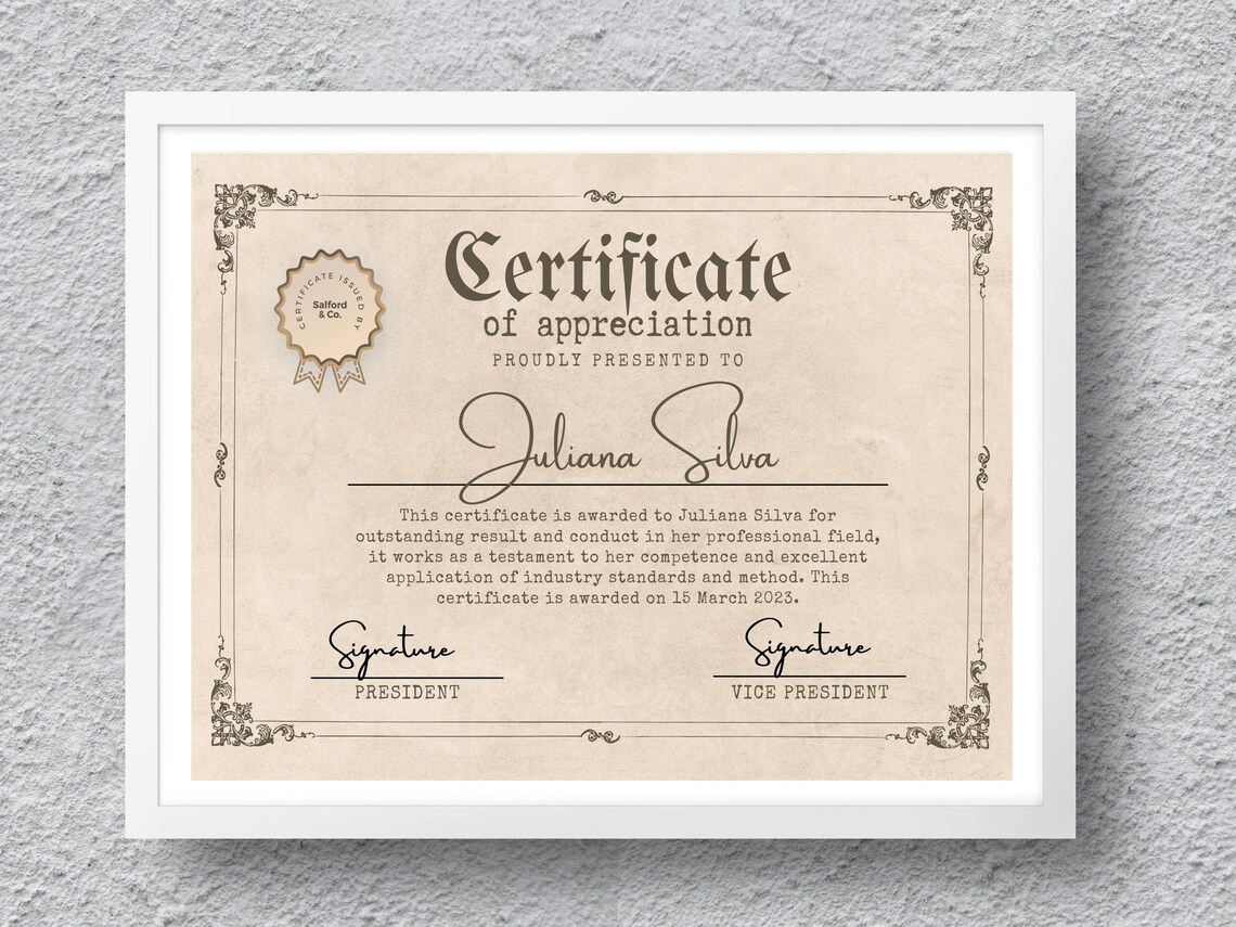 Printable Certificate Template Editable Certificate of - Etsy
