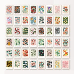 Lot de 60 imprimés marché aux fleurs, ensemble mural de galerie de fleurs, art mural botanique, affiches florales tendance, art coloré, affiche de New York, impression de Paris