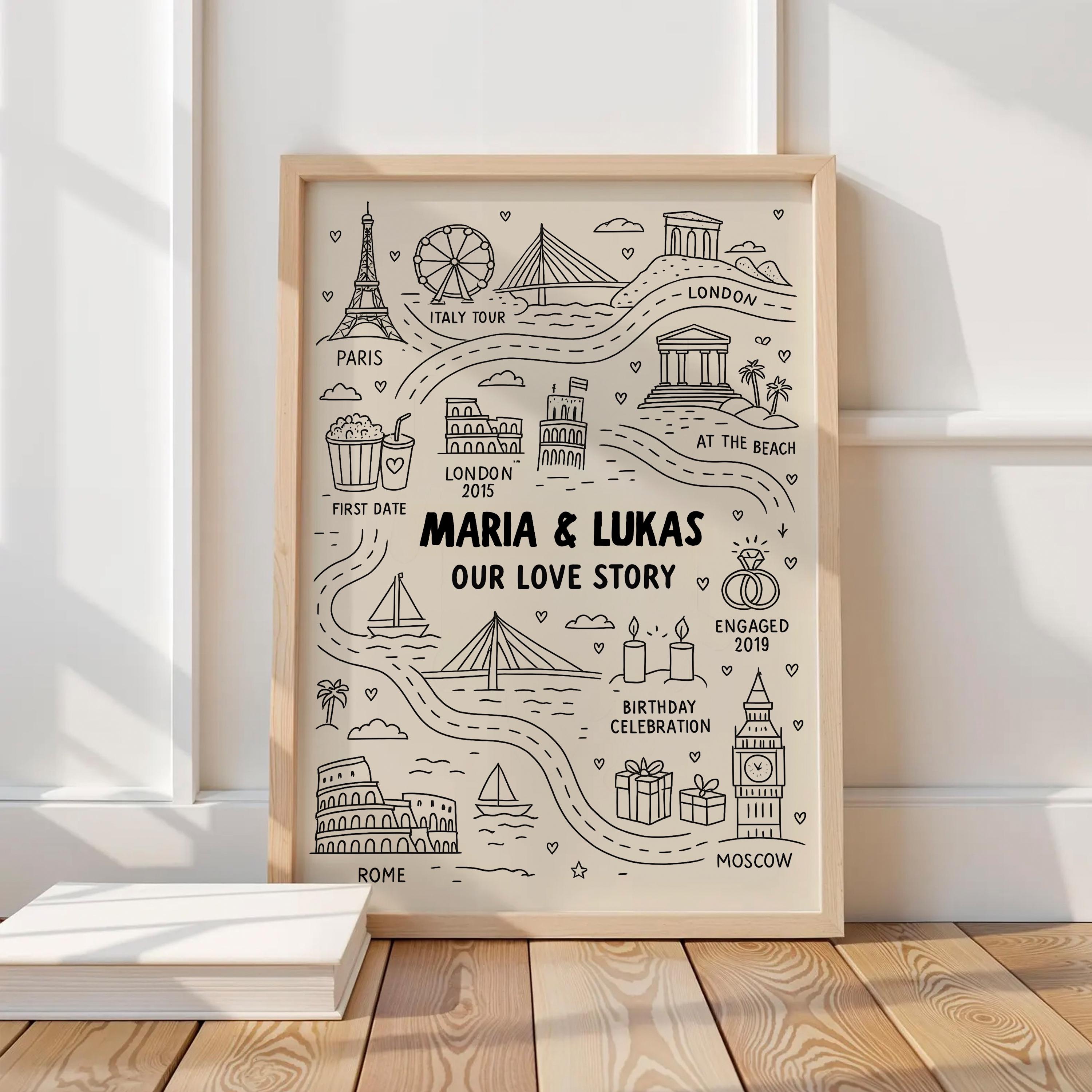 Custom Relationship Map, Love Story Map, Anniversary, for Him ...