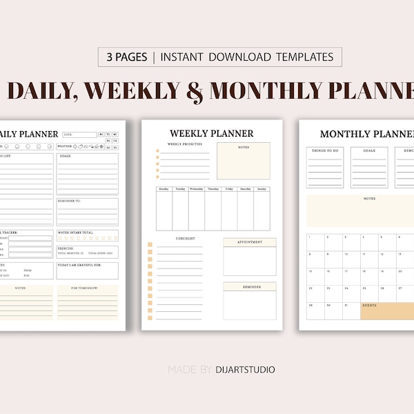 Daily Planner, Weekly Planner, Monthly Planner, Printable Planner, Updated Planner Insert, Instant Download | A4, A5, Letter, Half Size