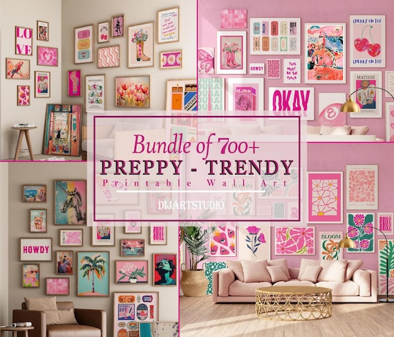 Trendy Pink Preppy Wall Art Prints: Dorm & Apartment Decor (Digital Download)