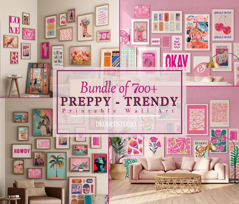 Preppy Pink Wall Art, Coquette Retro Print, Bedroom Wall Art, Dorm Room Decor, whole shop bundle, entire shop bundle,, pink coquette prints, Kitchen wall art, Bathroom Wall Art, trendy pink wall art, funny wall art, vintage gallery wall, preppy wall bundle
