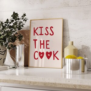 Kiss The Cook Print: Red Kitchen Wall Art (Digital Download)