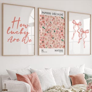 Pink Floral Bow Wall Art Set: Trendy Matisse Prints (Digital Download)