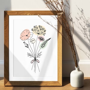 Flower Line Art Prints, Botanical Line Art, Printable Wall Art, Floral Line Art, Flower Bouquet Wall Art, Minimalist Flower Printable