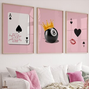 Trendiges Retro-Wandkunst-Set, Lucky You Poster, trendiger ästhetischer Druck, Herzkönigin Wandkunst, Ace-Kartendruck Trendy Queen Funky Poster Kiss