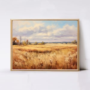 PRINTABLE Autumn WildFlower Landscape Painting | Vintage Autumn Painting | Autumn Landscape Downloadable Art | Neutral Tone Digital Painting