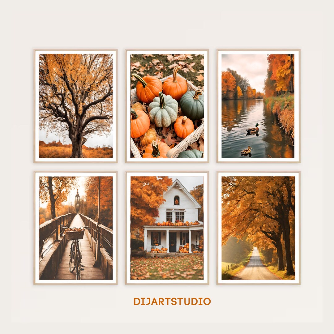 Fall Gallery Wall Art Prints: Autumn Forest, Pumpkins (digital Download ...