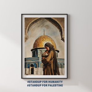 Mother Holding Her Baby - Masjid al-Aqsa Painting, Palestine Painting, Palestine Wall Art, Palestinian Poster, Resistance Until Reclamation