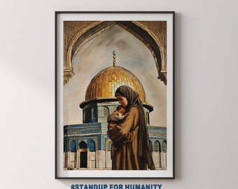 Mother and Baby, Masjid al-Aqsa Painting: Palestine Wall Art (Digital Download)