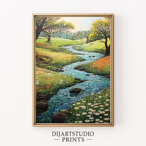 Vintage Spring Flower Landscape Art: Farmhouse Easter Decor (Digital Download)
