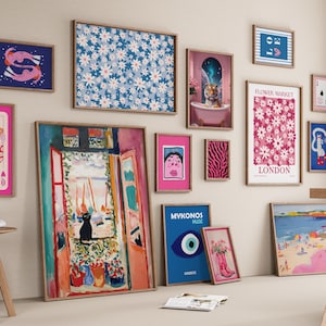 Méga lot de 3000+ imprimés éclectiques roses, décoration tendance, art mural maximaliste, impression tendance Aura, décoration de chambre d'université, affiche BCBG, art rétro