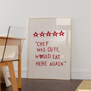 Aesthetic Kitchen Decor Cute Cooking Art Kitchen Wall Art Print Minimalist Heart Print Red Chef Art Print Digital Download
