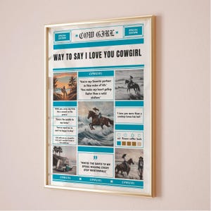 沿岸カウガールのウォールアート、新聞プリントポスター、ニューヨークニュース｜ビーチ風ウエスタンウォールアート、ヴィンテージバーカート、レトロサーフィン、トレンディなウォールアート
