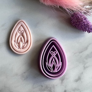 Oval Art Nouveau Seed Pod Flower Embossed Shape Polymer Clay Jewellery Cutter