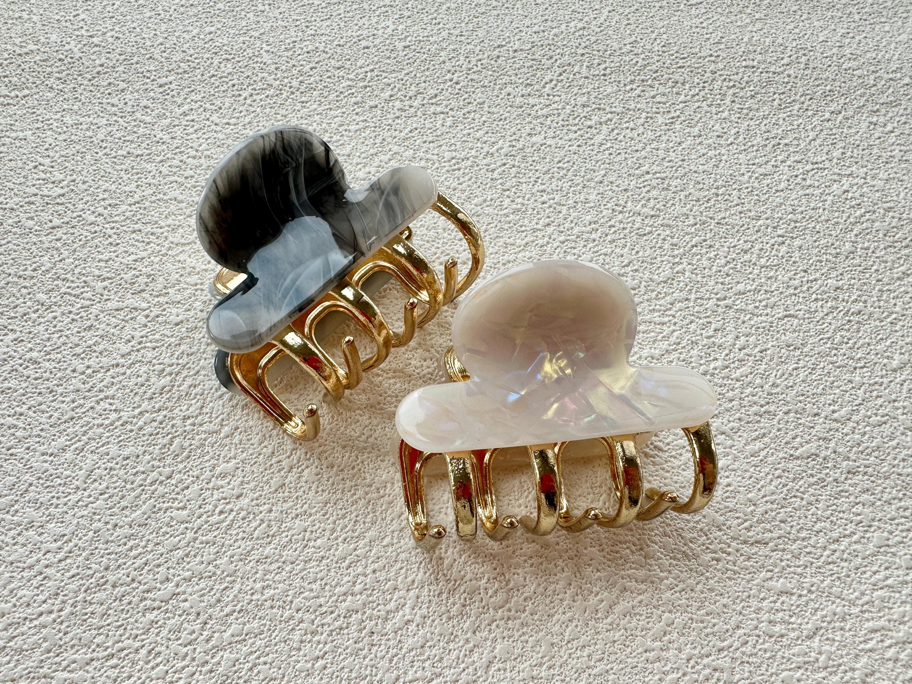 Art Deco Hair Claw Clips Crystal Pearl Cellulose Acetate Gray for Women Limited Edition Pince à cheveux Medium Pearl. A medium  main image 4
