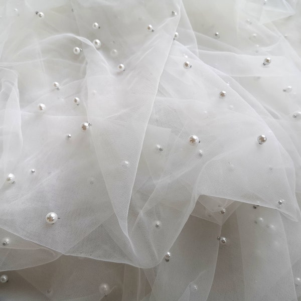 High Quality Pearls Tulle,Soft Tulle,Beaded Tulle,Tulle Fabric for Bridal Veils,Ivory/White/Champagne Tulle