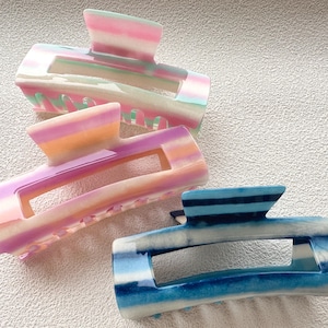 Multi-Colored Jumbo Claw Clip,Rectangle Hair Clips,Claw Clips For Women,Acetate Hair Claw,Colourful Claw,Strong Hair Clip,Hollow Hair Clip