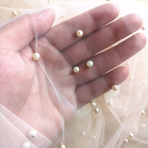 Champagne / Ivoire / Perles Blanches Tulle, Tulle doux, Tulle perlé, Tissu tulle pour voiles de mariée, Tulle perles, 59 Largeur image 5