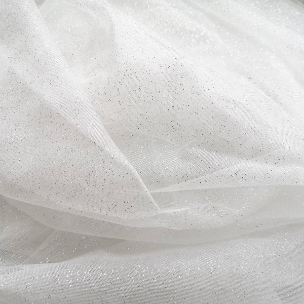 Glitter Tulle Fabric,Silver Powder Tulle,Sparkling Veil Tulle Fabric,Wedding Dress Tulle Fabric,White Tulle,DIY Material,59" Width