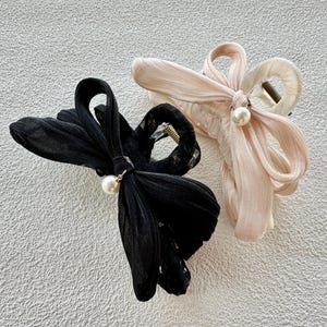 Bow Hair Clip,Tulle Hair Claws,Hair Clamp For Women,Stylish Hair Bow,Hair Jewelry,Claw For Long Hair,Hair Accessories,Pearl Hair Clip